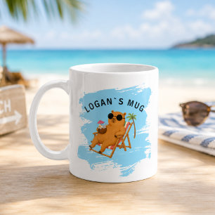 Caneca De Café Capa de Praia de Capivara Personalizada de Verão