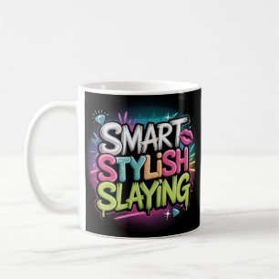 Caneca De Café Capacitar o texto preto-rosa neon do slogan do gra
