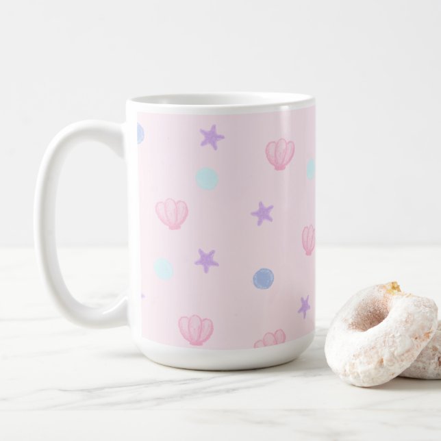 Caneca De Café Capas e Pérolas de Pastel em Rosa (Com Donut)