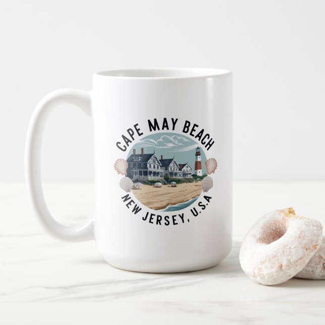Caneca De Café Cape May Beach Retro Vignette (Com Donut)