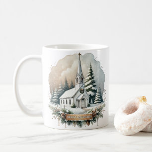 Caneca De Café Capela de Neve à Noite   Cena de Natal brilhante
