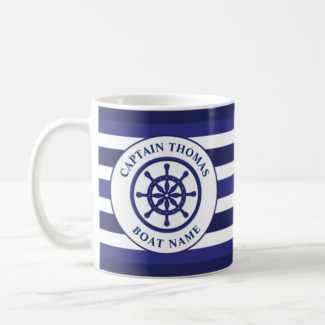 Caneca De Café Capitão de Navegação Marinho Azul de Roda Náutica (Esquerda)
