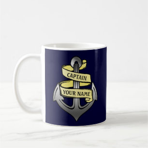 Caneca De Café Capitão de navio customizável sua âncora conhec