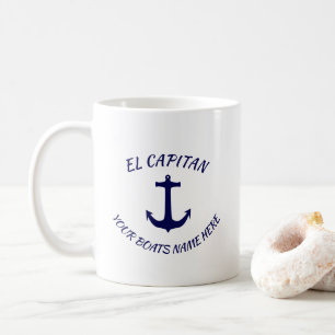 Caneca De Café Capitão El Capitan Blue Anchor com o nome do barc
