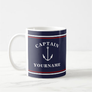 Caneca De Café Capitão Náutico Âncora Seu Nome Marinho Blue Mu