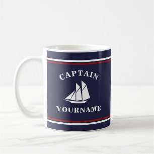 Caneca De Café Capitão Náutico Navio Navegante Seu Nome Marinho