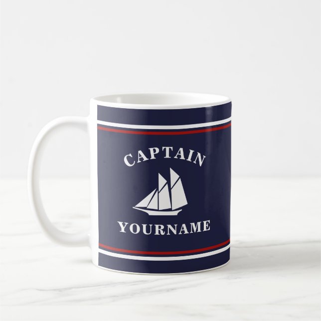 Caneca De Café Capitão Náutico Navio Navegante Seu Nome Marinho M (Esquerda)