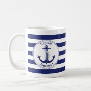 Caneca De Café Capitão náutico Personalized dos azuis marinhos 