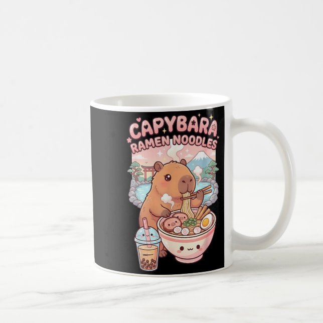Caneca De Café Capivara Engraçada Comendo Macarrão Ramen Kawaii (Direita)