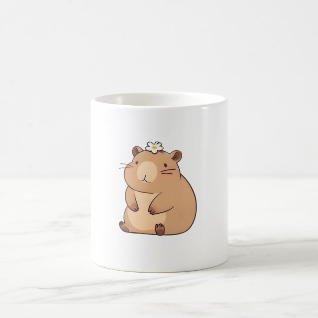 Caneca De Café Capivara Fofa com Design Kawaii de Flor Margarida (Centro)