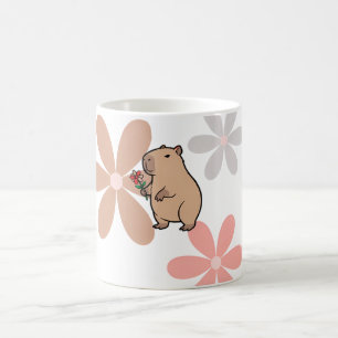 Caneca De Café Capivara Fofa Com Flor