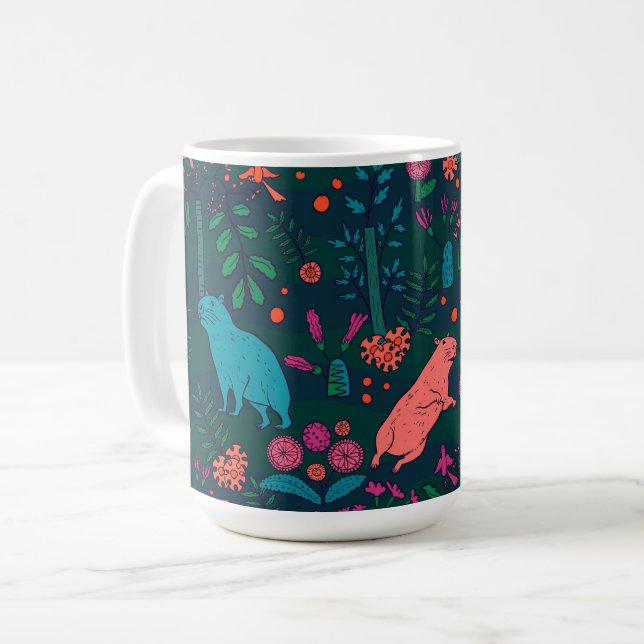 Caneca De Café Capivara Jovial na Floresta – Sem Costura Tropical (Frente Esquerda)