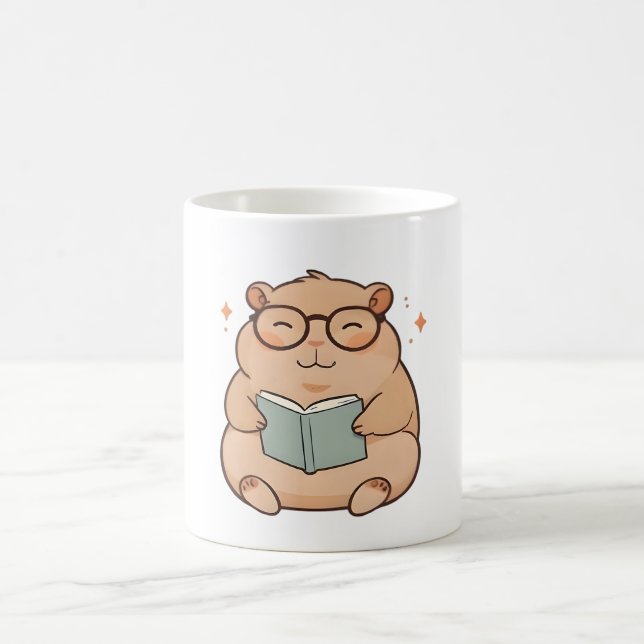 Caneca De Café Capivara Lendo com Óculos Design Kawaii (Centro)