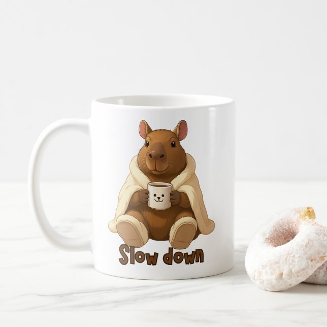 Caneca De Café Capivara Relax tomando chá de pantufas (Com Donut)