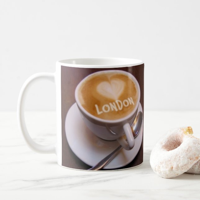 Caneca de Café Cappuccino Love Heart Londres (Com Donut)