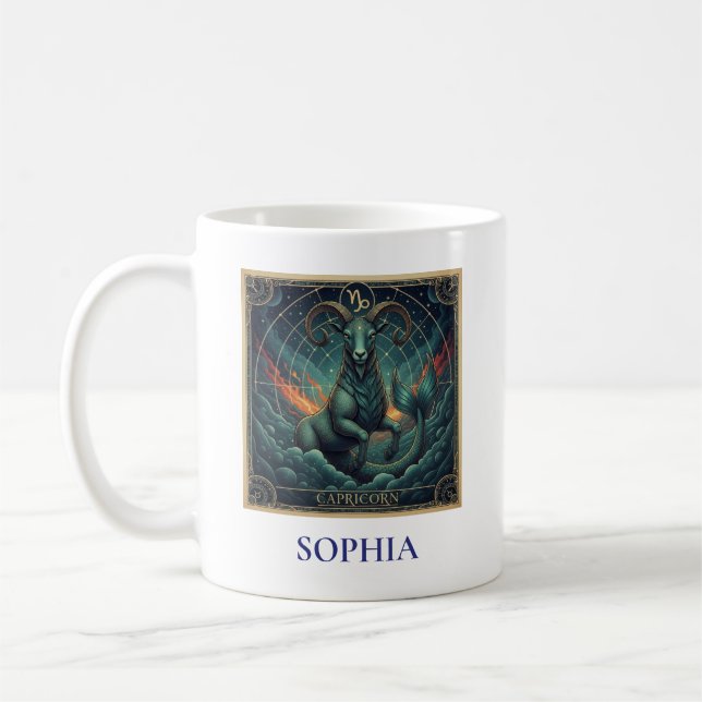 Caneca De Café Capricorn Blue Zodíaco Celestial (Esquerda)