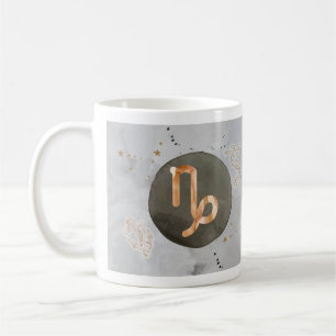Caneca De Café Capricórnio Aquarela Cinza Signo Astrologia Zódia