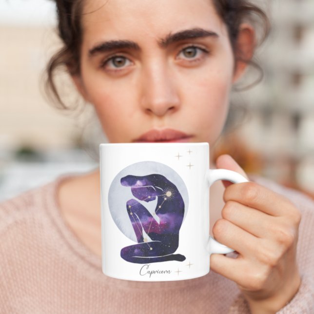 Caneca De Café Capricórnio Feminino Azul Roxo Design (Criador carregado)