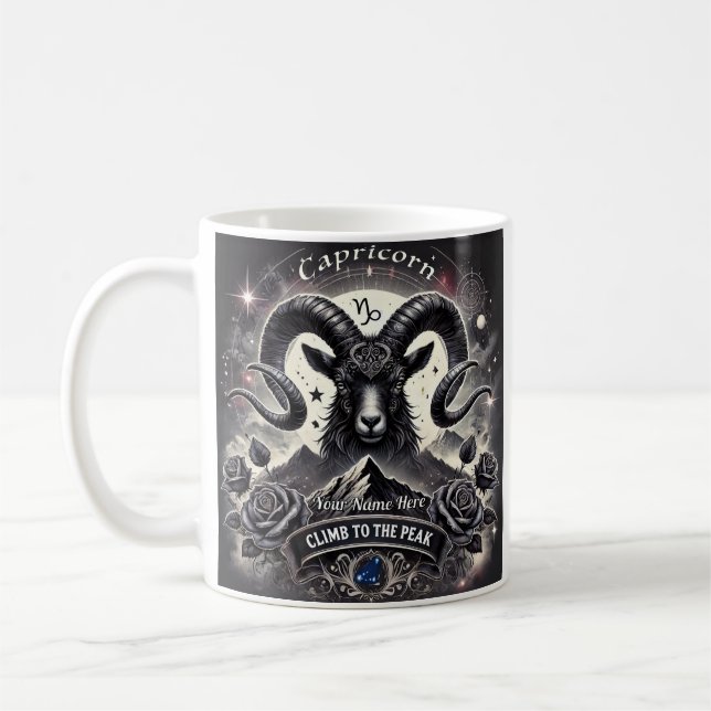 Caneca De Café Capricórnio "Suba ao Pico" Zodiac Mug (Esquerda)