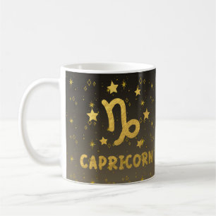 Caneca De Café Capricórnio Zodiac Azul e Dourada Astrologia Mug