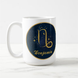 Caneca De Café Capricórnio zodiano símbolo dourado, azul personal
