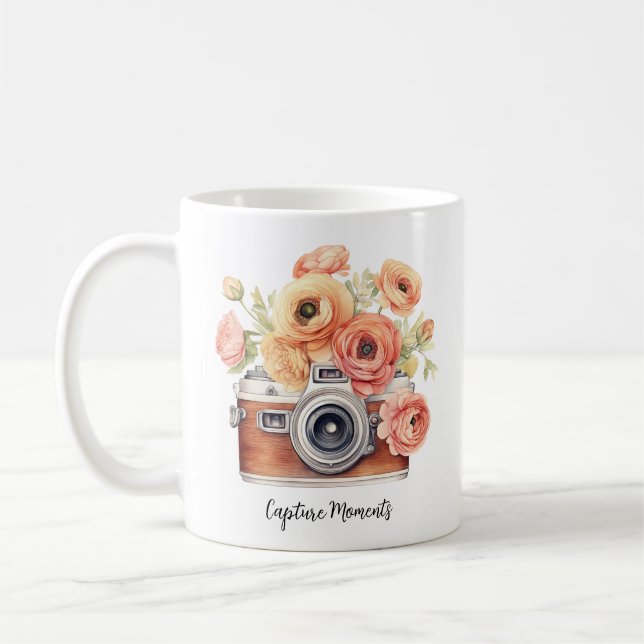 Caneca De Café Capturar Momentos para Fotógrafos com flores (Esquerda)