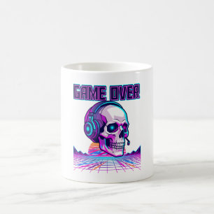 Caneca De Café Capuz Gráfico de Caveira de Jogo Retro Synthwave G