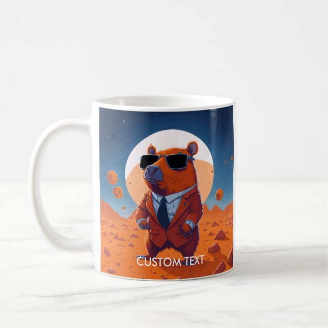 Caneca De Café Capybara Engraçada Personalizada Com Fato Em Marte (Esquerda)