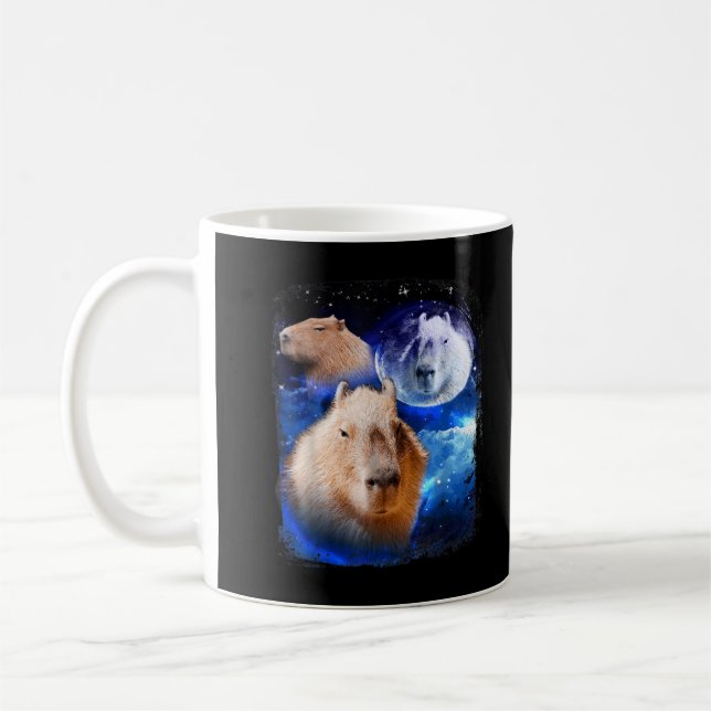 Caneca De Café Capybara Meme moon Funny Capybaras Vintage Kawaii (Esquerda)