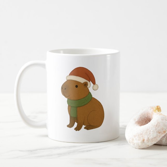 Caneca De Café Capybara no Natal (Com Donut)