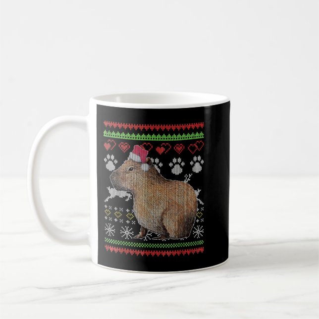 Caneca De Café Capybara Papais noeis-Claus Ugly Christmas Sweater (Esquerda)
