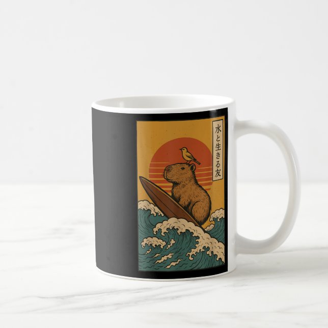 Caneca De Café Capybara Surfing Japonês (Direita)