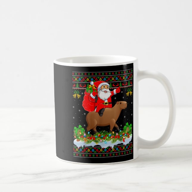 Caneca De Café Capybara Xmas Pajamas Ugly Santa Riding Capybara C (Direita)