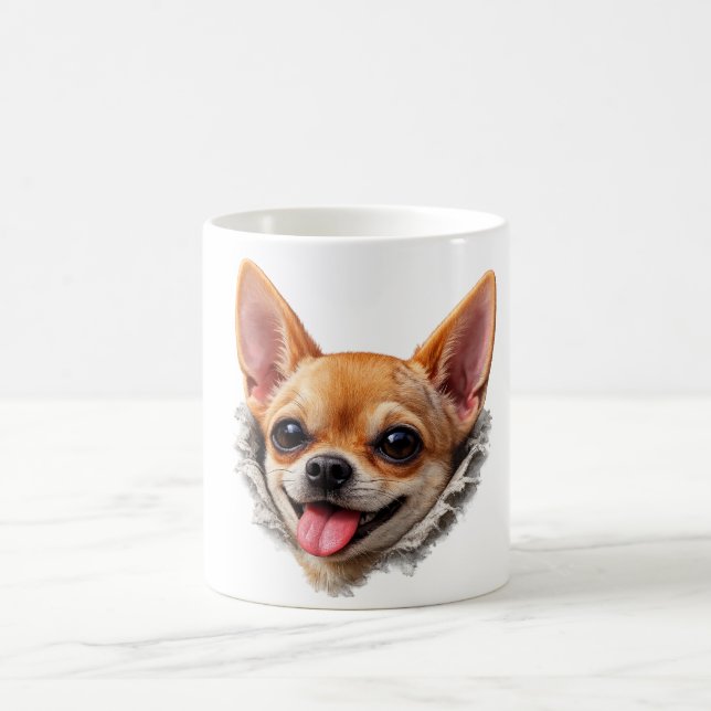 Caneca De Café Cara de Chihuahua Engraçada em Design 3D – Meme de (Centro)