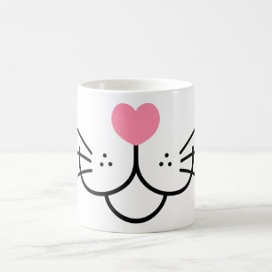 Caneca De Café Cara de Gato Engraçada Coração Nariz Gráfico de An