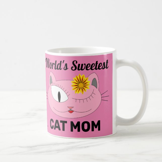 Caneca De Café Cara de Gato Rosa MOM CAT mais doce do mundo (Direita)