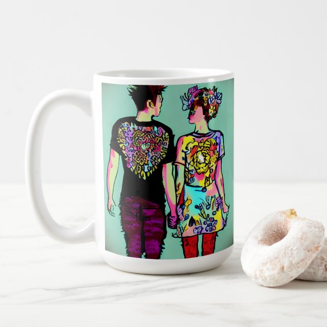 Caneca De Café Cara de Grunge Bonita e Menina de Punk Bonito segu (Com Donut)