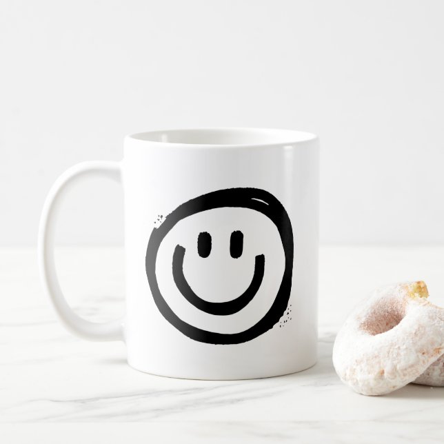 Caneca De Café Cara de Sorriso Preto Bonito (Com Donut)