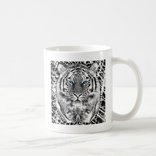 Caneca De Café Cara de Tigre Azul Preto e Branco (Direita)