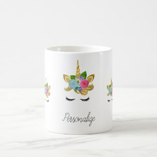 Caneca De Café Cara de Unicórnio Dourado Brilhante Fofa