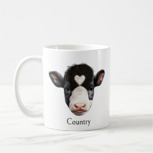 Caneca De Café Cara de Vaca Preta e Branca Country