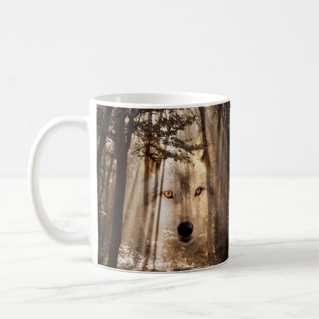 Caneca De Café Cara delével do lobo nas madeiras (Esquerda)
