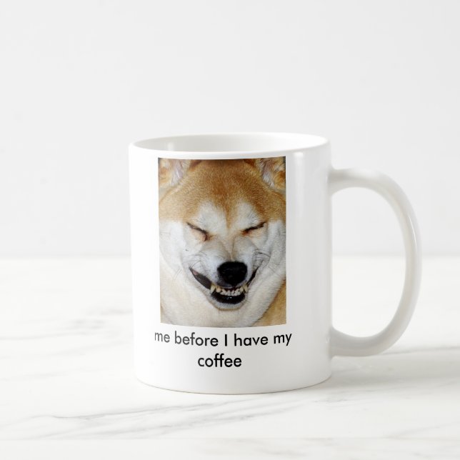 Caneca De Café Cara do cão de Shiba Inu, mim antes que eu tiver (Direita)