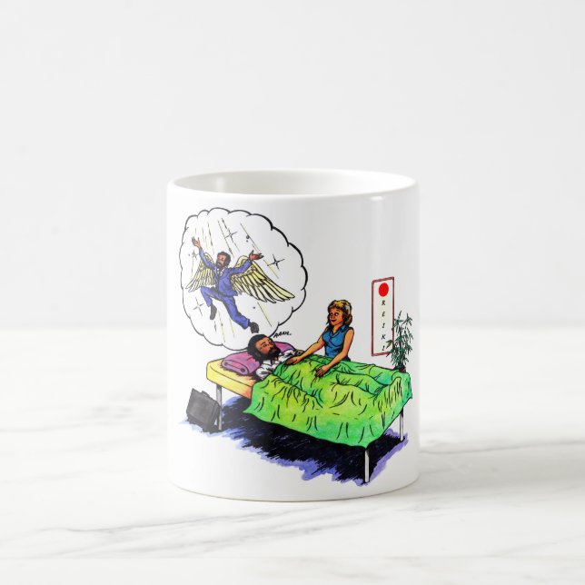 Caneca De Café cara feliz divertida recebe um tratamento e sonhos (Centro)