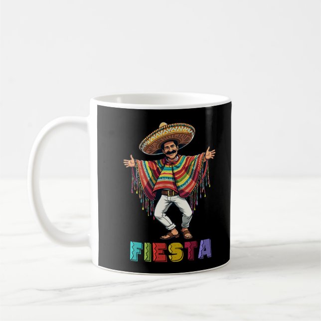 Caneca De Café Cara Mexicana Em Poncho Dançando Fiesta Cinco De M (Esquerda)