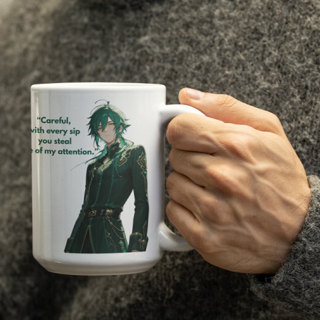 Caneca De Café Cara Real de Animação de Cabelo Verde (Criador carregado)