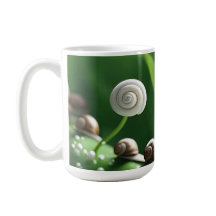 Caracóis alinhados em plantas verdes