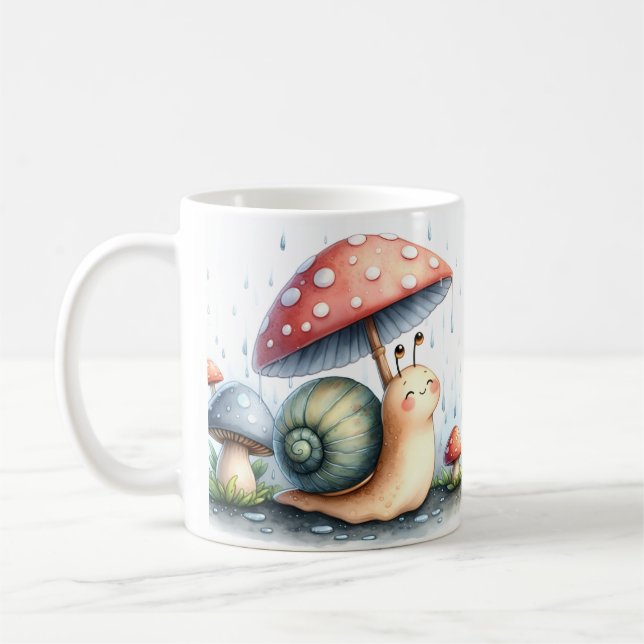 Caneca De Café Caracol Adorável sob guarda-chuva de Cogumelo (Esquerda)