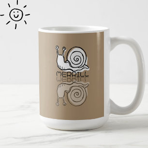 Caneca De Café Caracol Marrom Fofo Reflexo Doodle Nome Personaliz