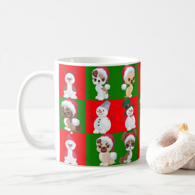 Caneca De Café Caracteres de Natal Padrão de Repetição (Com Donut)